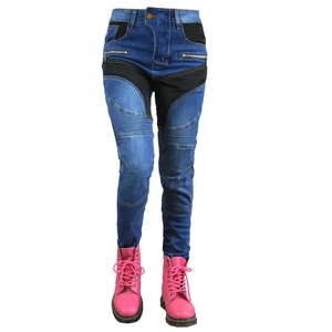 Jean moto pour femme en Kevlar, coupe ajustée avec zones extensibles aux genoux