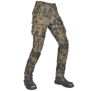 Men's motorcycle camo cargo pants with multi-pockets and protective gear features