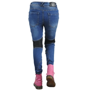 Jean de moto d'été pour femmes en denim bleu avec panneaux de protection aux genoux