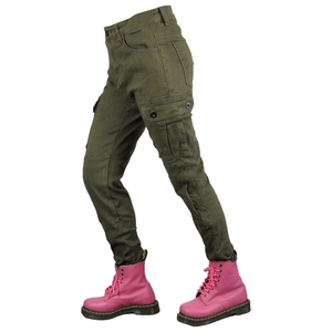 Slim fit army green cargo motorcycle pants with side pockets for women riders