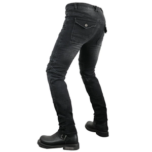 Schwarze Motorradjeans für Herren mit elastischen Knieschutzpaneelen und Slim Fit Design