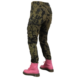 Women's camouflage motorcycle cargo pants with slim fit design and side pockets