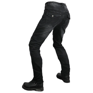 Slim fit motorcycle riding jeans with protective silicone pads and stretch accordion panels