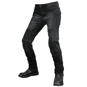 Slim-fit wash black motorcycle jeans for men with protective knee pleats and stretch panels