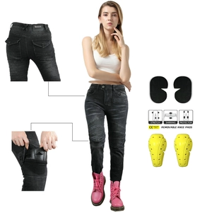 Women Motorcycle Riding Jeans With Removable CE Protective Pads Washed Denim Slim Fit Biker Pants Dark Gray Moto Trousers