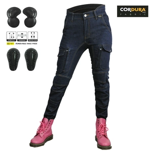 Women's Cordura Motorcycle Jeans Protective Abrasion Resistant Cargo Riding Pants With Removable Padding Moto Trousers