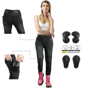 Women Motorcycle Riding Jeans Protective Gear Dark Gray Distressed Cotton Stretch Moto Pants Slim Fit Biker Trousers