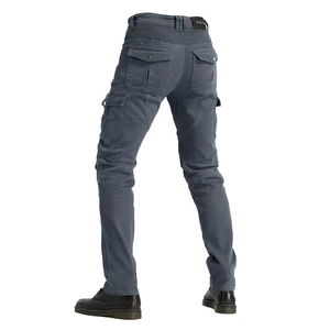 Men's dark grey motorcycle riding jeans with protective cargo pockets and stretch panels