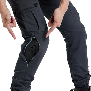 Dark grey tactical motorcycle riding pants with removable honeycomb knee protectors