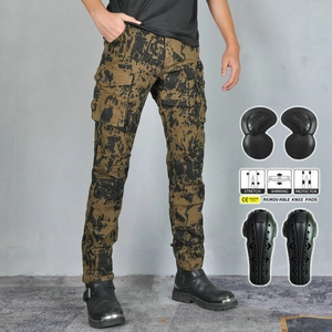 Men's Motorcycle Riding Cargo Pants Camouflage Printed Biker Trousers With CE Protective Pads Multi Pockets Stretch Moto Trousers