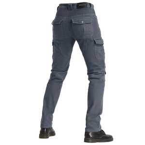 Men's dark gray motorcycle riding jeans with protective pads and cargo pockets