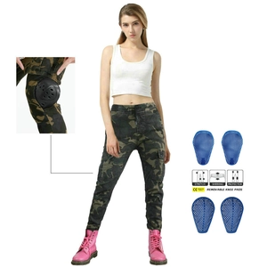 Pantalon d'équitation de protection camouflage pour femmes Polyester anti-chute Coupe ajustée Pantalon Cargo de moto avec genouillères amovibles