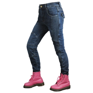 Slim fit navy blue motorcycle riding jeans with accordion stretch panels for flexibility
