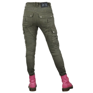 Pantaloni da moto slim verde oliva con pannelli elasticizzati e tasche cargo protettive