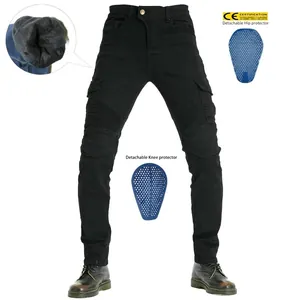 Pantaloni Moto Cargo da Uomo Invernali Foderati in Pile Jeans Biker con Protezioni in Silicone Pantaloni Tattici Ispessiti