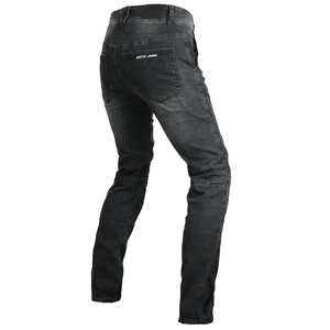 Protective charcoal grey motorcycle jeans with flexible accordion stretch panels