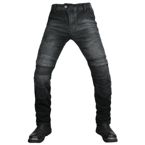 Slim fit retro motorcycle jeans in charcoal grey with protective accordion knee panels