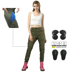 Women Motorcycle Cargo Pants Anti Fall Riding Protection Multi Pocket Slim Jogger Cotton Blend Pants