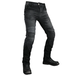 Retro stretch motorcycle riding jeans in dark gray with protective knee panels