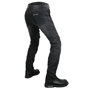 Men's retro charcoal grey motorcycle riding jeans with protective accordion stretch panels