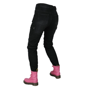 Women's black protective motorcycle jeans with slim fit and cargo pockets