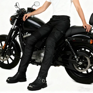 Retro Coated Denim Motorcycle Riding Pants With Silicone Protective Gear Multi Pocket Workwear Cargo Trousers For Men Unisex