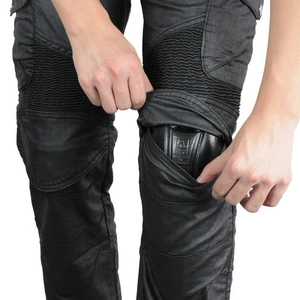 Men's retro motorcycle jeans with CE protective pads and stretch panels for riding