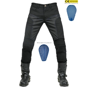 Men's Motorcycle Riding Jeans Breathable Mesh Protective Pants With Adjustable Silicone Knee Pads Cycling Gear Black