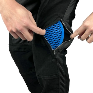 Jean moto respirant pour homme avec protections de genoux bleues réglables