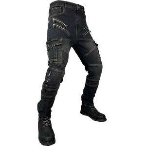 Schwarze Motorradjeans mit schützenden Kniefalten und taktischen Reißverschlusstaschen