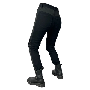 Rear view of motorcycle pants featuring breathable mesh panels and protective knee pads