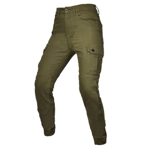 Pantalones cargo de moto verde oliva con rodilleras reforzadas y puños acanalados