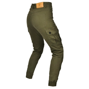 Pantalones cargo de moto verde oliva con acolchado protector y múltiples bolsillos tácticos