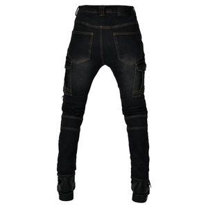 Women's motorcycle cargo jeans in dark grey with protective accordion panels