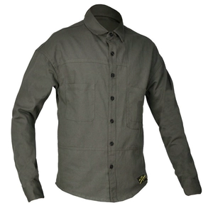 Chemise de moto vert olive avec poches de poitrine doubles et tissu en toile renforcée