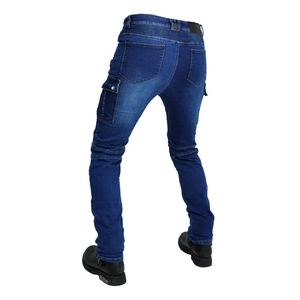 Slim fit motorcycle riding jeans with cargo pockets and accordion stretch panels on back