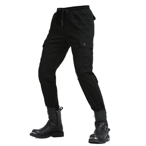 Men's motorcycle riding cargo pants in black with protective padding and multi-pockets