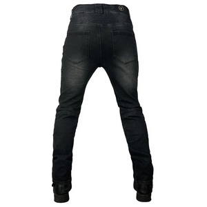 Men's retro motorcycle riding jeans in dark grey with accordion stretch panels on back