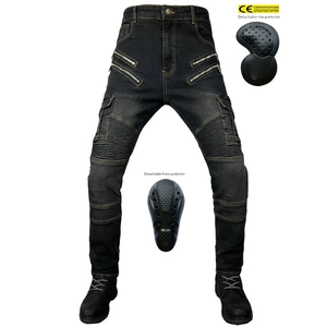 Men's Motorcycle Riding Jeans With CE Protective Pads Durable Cotton Biker Denim Pants Pleated Cargo Racing Trousers