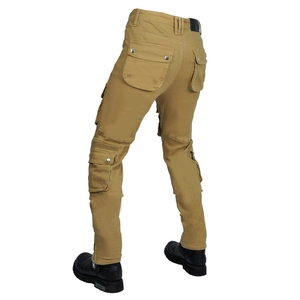 Men's khaki retro biker cargo pants with reinforced knees and multi-pockets rear view