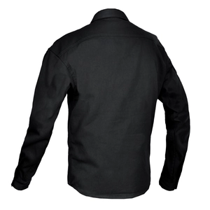 Veste chemise de moto noire pour hommes avec manches longues et détails de couture au dos