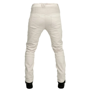 Jean de moto rétro pour homme en beige avec panneaux extensibles protecteurs au dos
