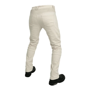 Jeans de moto rétro pour hommes en blanc crème avec panneaux extensibles flexibles