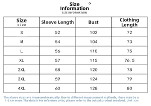 Tableau des tailles pour veste moto indiquant les mesures S-4XL pour manches, buste et longueur