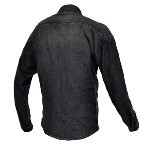 Motorradhemd aus gewaschenem schwarzem Denim für Herren und Damen mit Rückennaht-Details