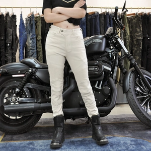 Damen Motorradhose Baumwollmischung Slim Fit Schützende Bikerhose Mit Knieschonern Cremeweiß Biker Hose Casual Outdoor