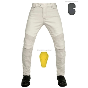 Pantalon de Moto Protecteur pour Hommes Avec Protections Amovibles Coupe Slim Mélange de Coton Panneaux Côtelés Blanc Cassé