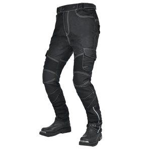 Pantalon cargo moto imperméable avec protections genoux et coutures blanches contrastées