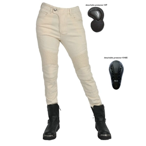 Damen Motorradjeans in Creme mit Schutzpolstern und Stretch-Einsätzen am Knie