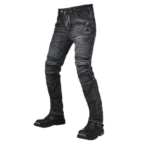 Men's retro washed grey motorcycle jeans with protective stretch panels and slim fit